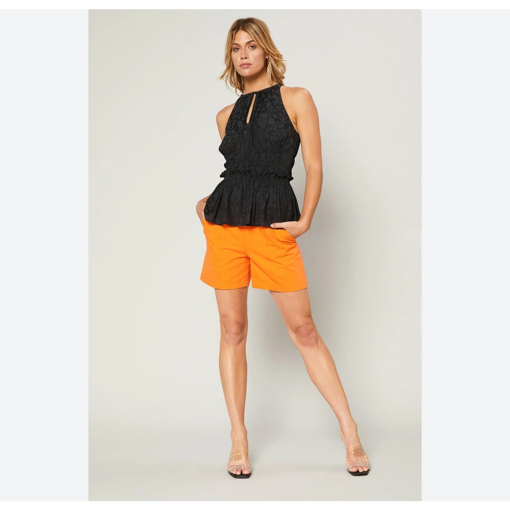 Current Air LA Floral Jacquard Ruffle Halter Top Black NWT Small